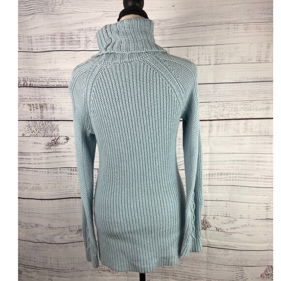 Talbots Cable Knit Sweater Womens Pp Blue Turtleneck Long Slv Cashmere Blend - Picture 4 of 10
